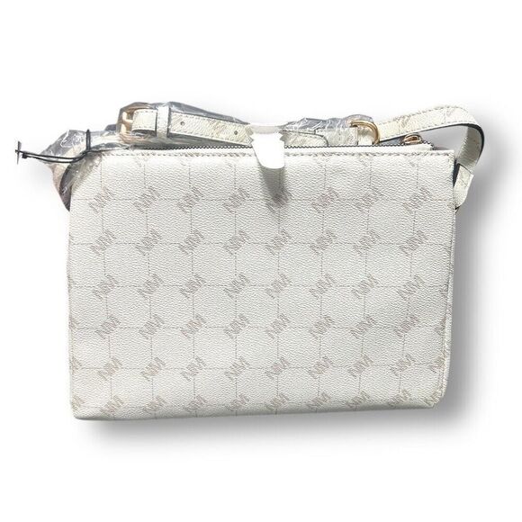 Nicole Miller NWT Bone Logo Crossbody Bag Coin Pouch Gold Hardware Purse Chic - Picture 6 of 11